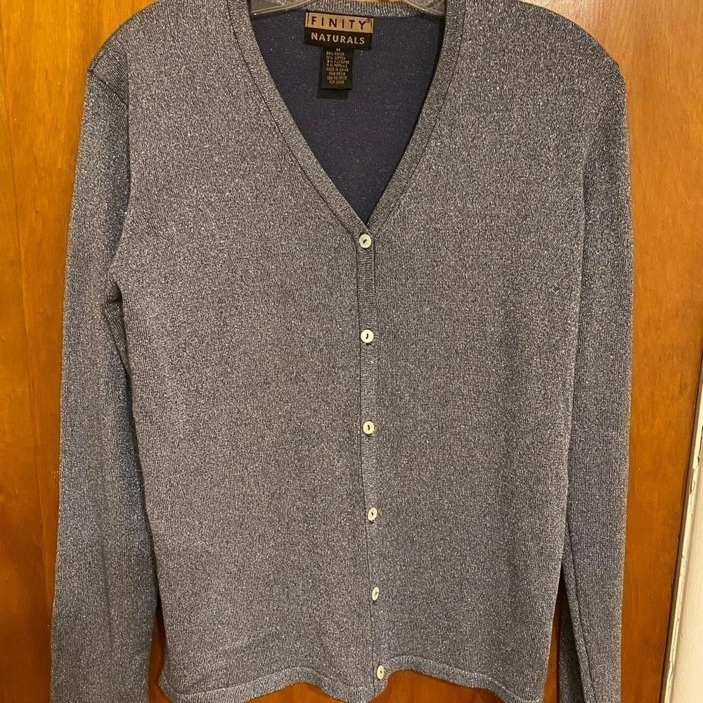 Silver Gray Metallic Button Down Front Cardigan Women’s Size Medium by Finity